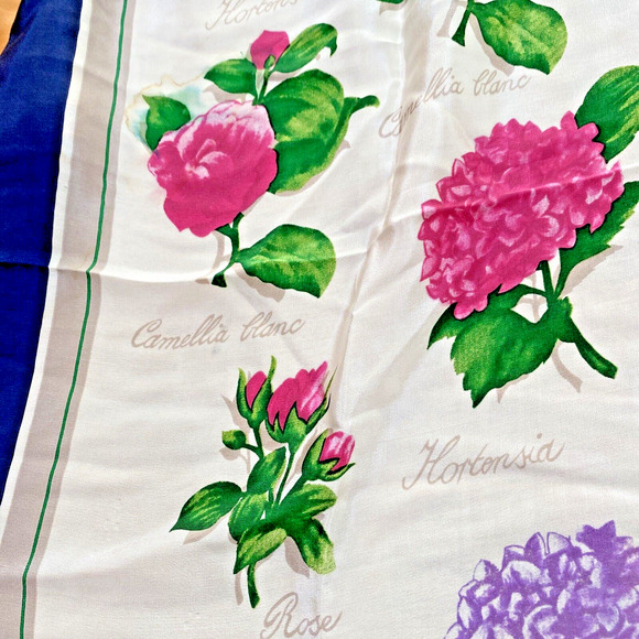 Vintage Echo Club 7 Scarf Square Silk Florals Scientific Name Flowers Romantic - Picture 9 of 12